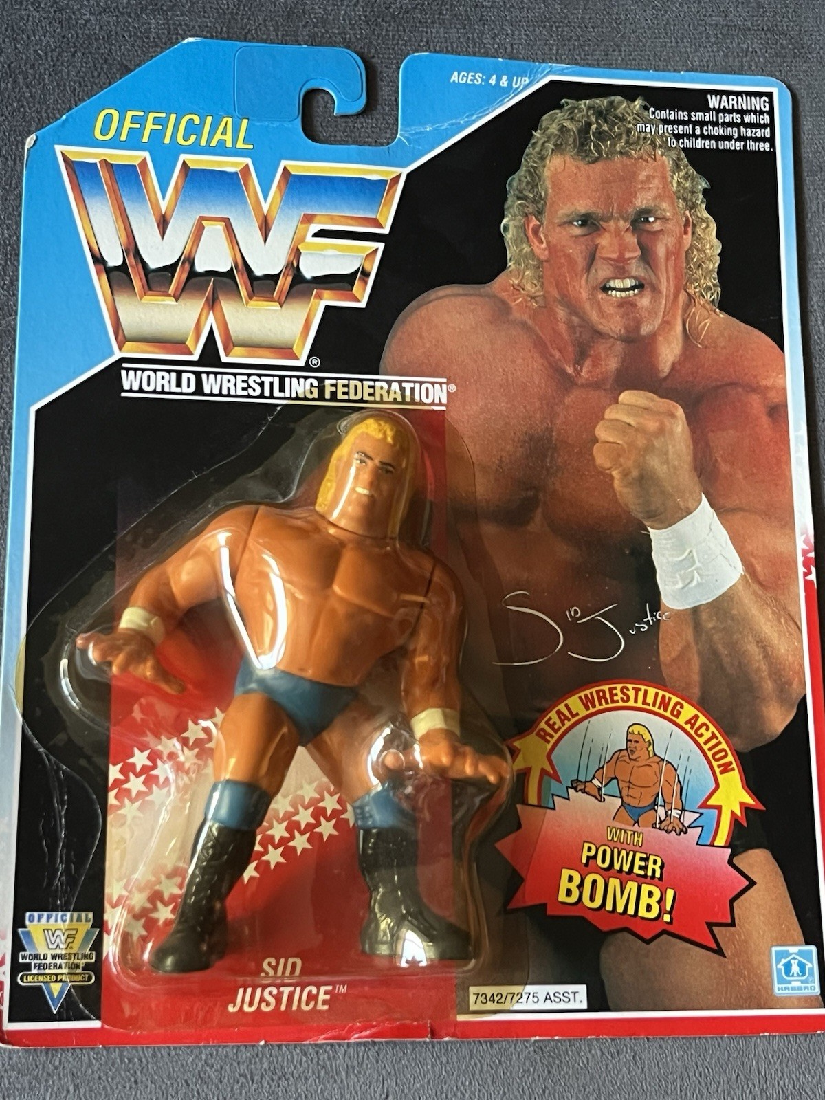 Figurina Sid Justice WWF Hasbro 1992 su cartoncino con protettore WWF (Bubble Split)