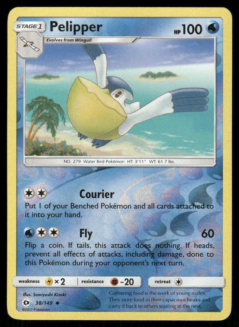 POKEMON PELIPPER SM SET BASE 38/149 REVERSE HOLO UC LP
