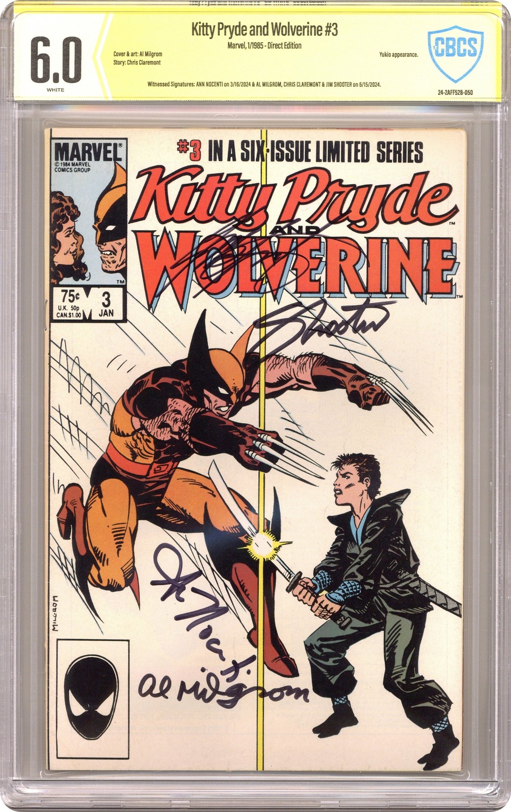 Kitty Pryde and Wolverine #3D CBCS 6.0 Testimone Sig 1985