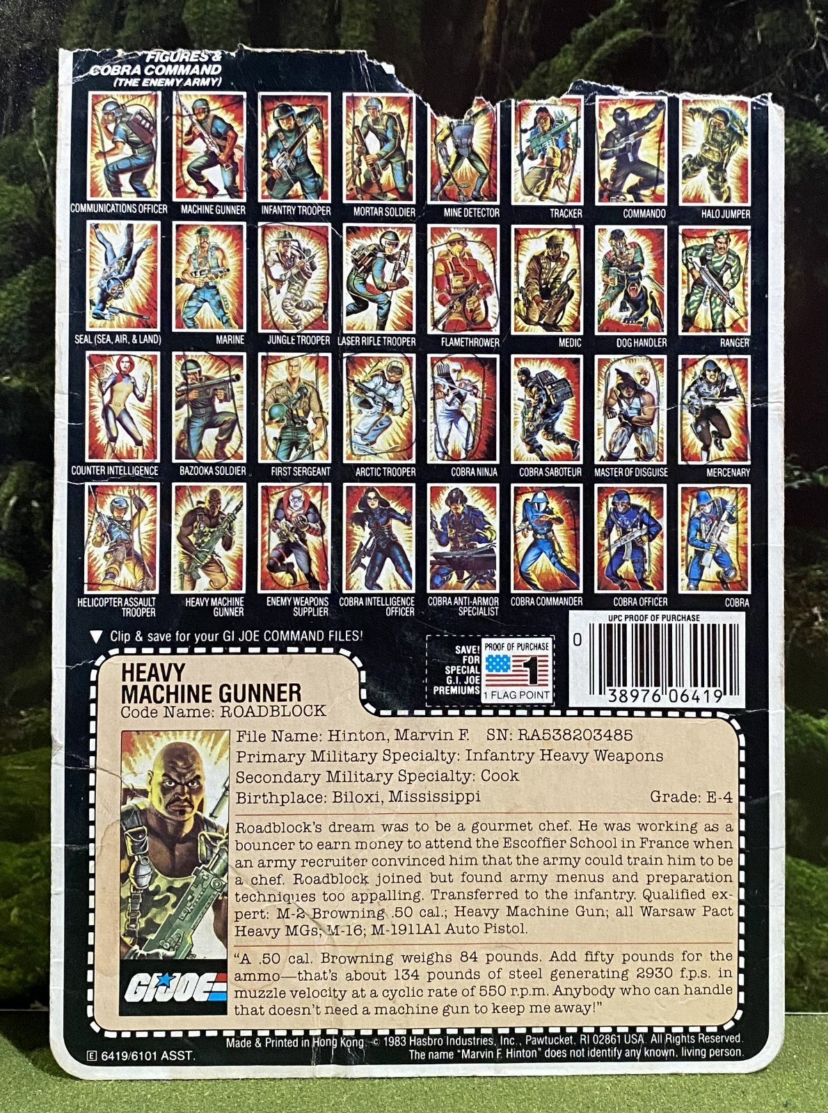 G.I. 1984 vintage Joe ROADBLOCK v1 Peach File Card Back GIJoe Road Block ARAH