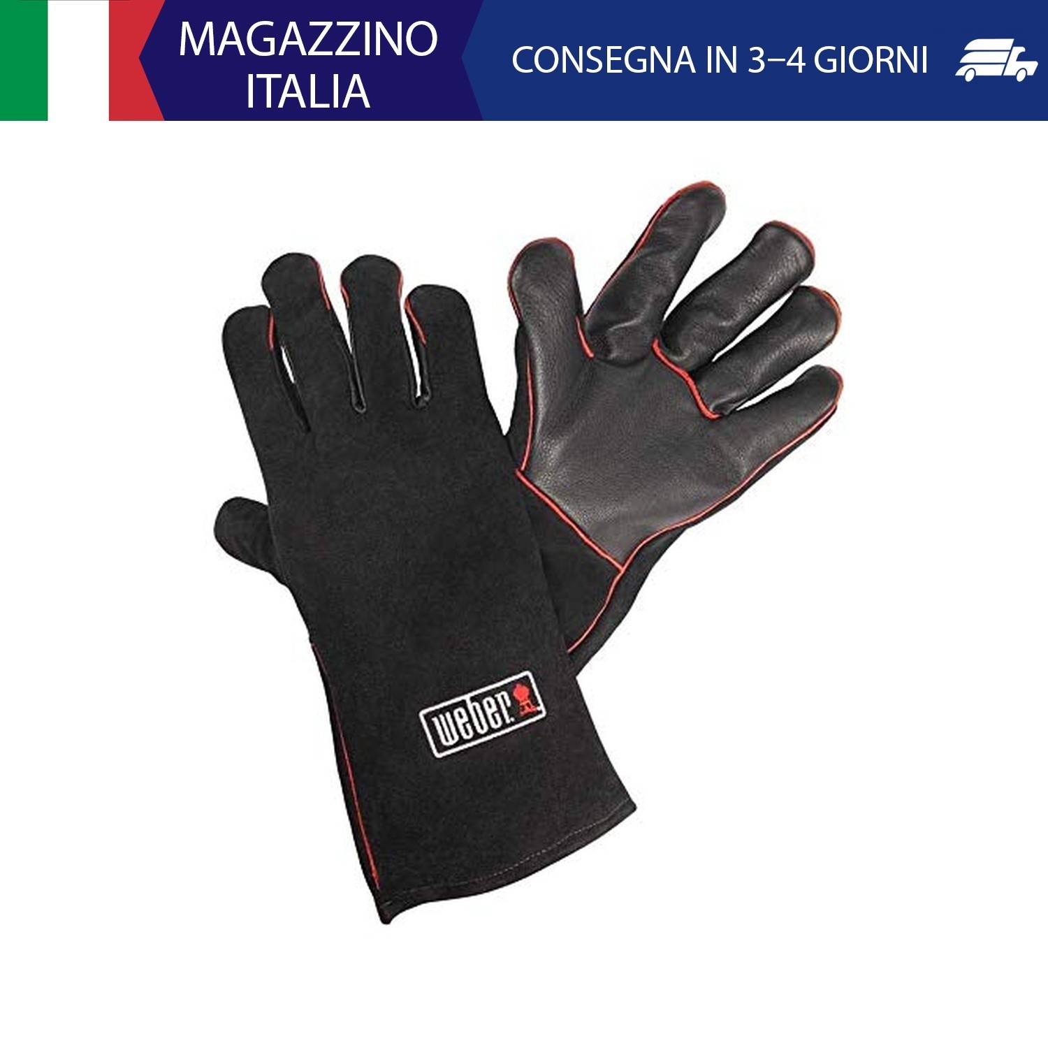 Weber Guanti da Barbecue in Pelle, 1 Paio, Estremamente Resistenti al Calore, Mo