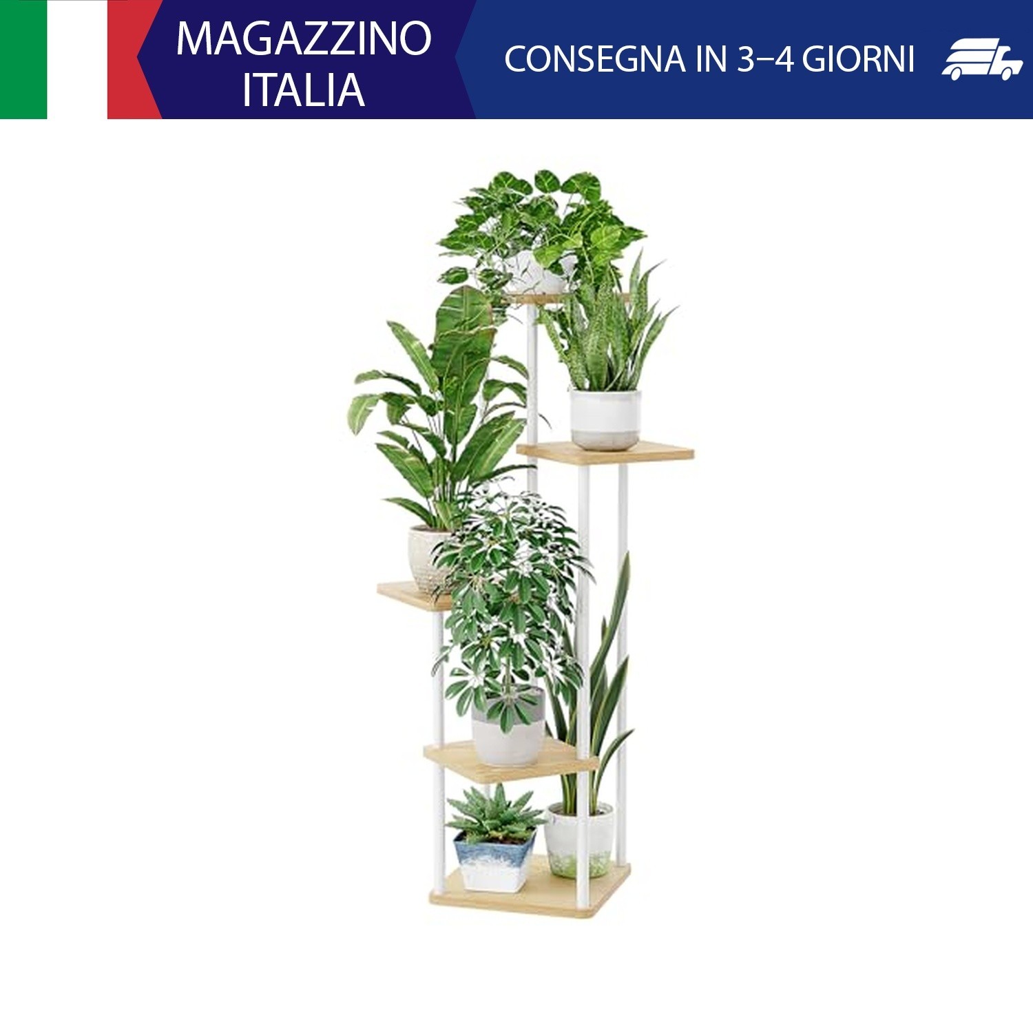 Bamworld Porta Piante da Interno ed Esterno a 5 Ripiani – Fioriera in Legno e Me