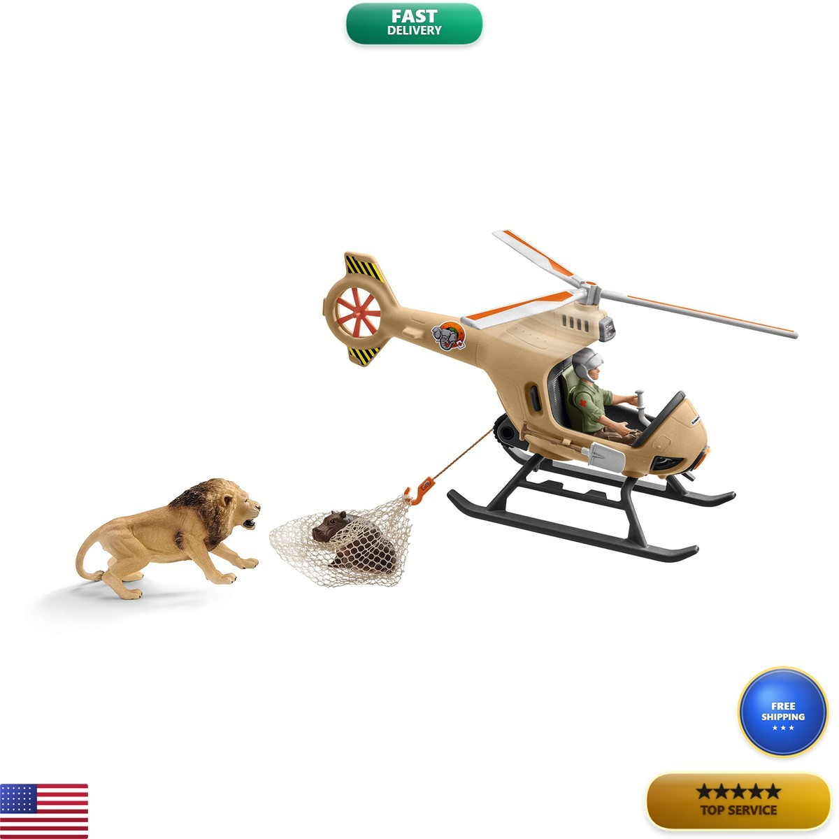 Schleich 16Pc Animal Rescue Helicopter 42476 - Wild Life Playset Ages 3+
