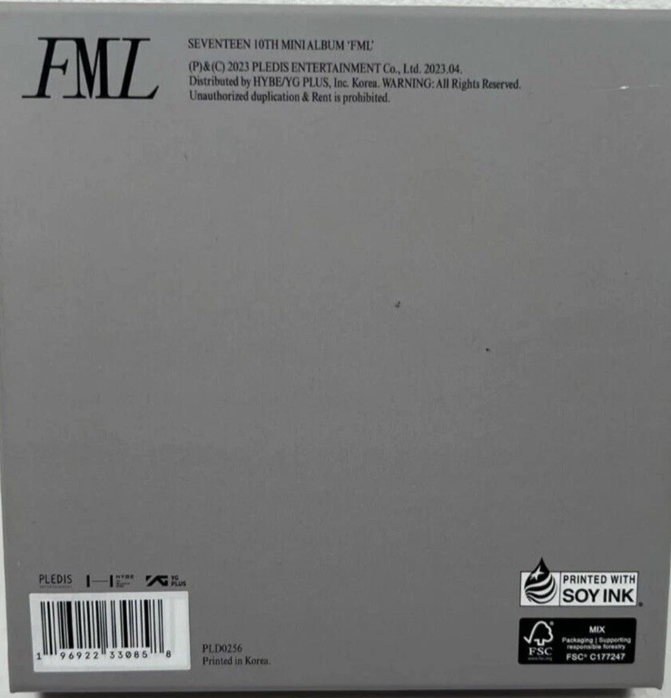 Seventeen- FML - Fight For My Life Version (CD Mini-Album 2023 Pledis) Box Set