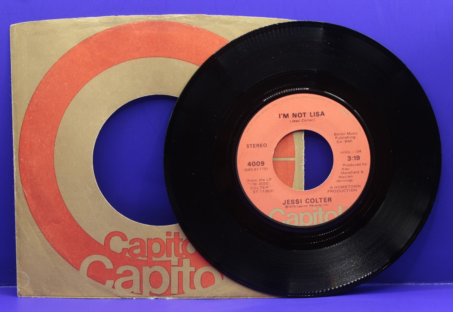 JESSI COLTER  I'm Not Lisa  45 RPM  CAPITOL 4009  NEAR MINT+