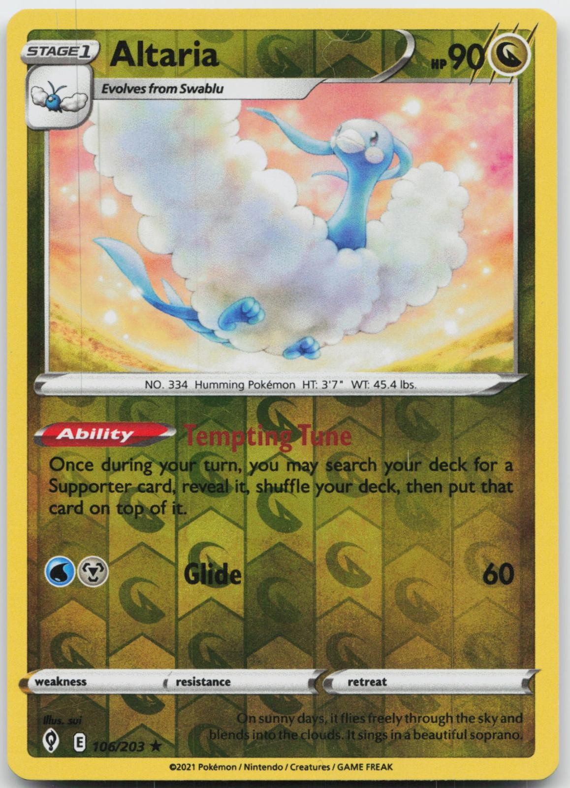 Altaria 106/203 Raro Cieli in Evoluzione Pokemon Reverse Holo quasi nuovo