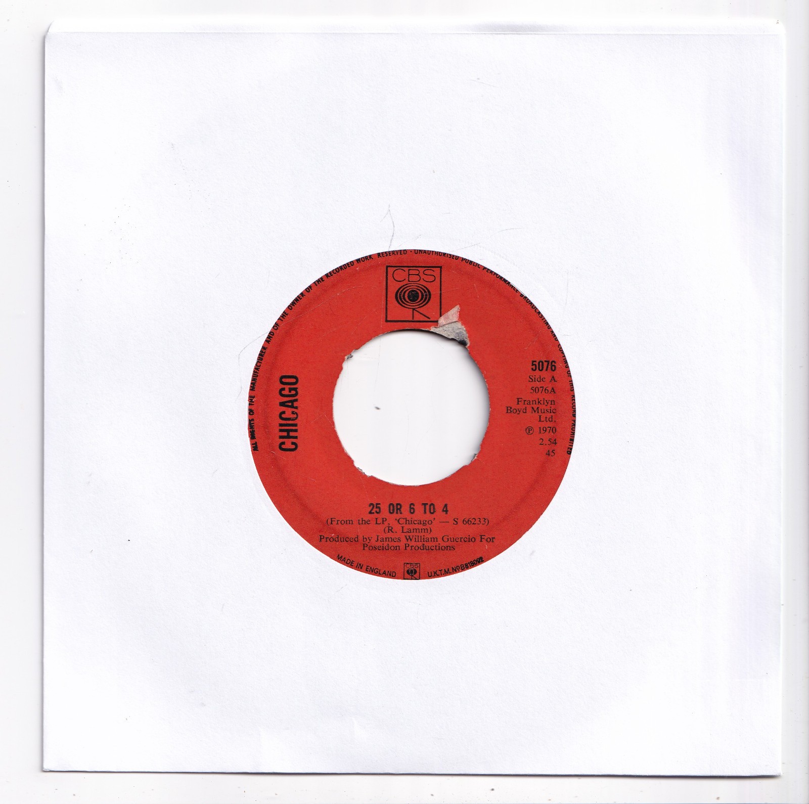 (AV503) Chicago, 25 Or 6 To 4 - 1970 - 7 inch vinyl