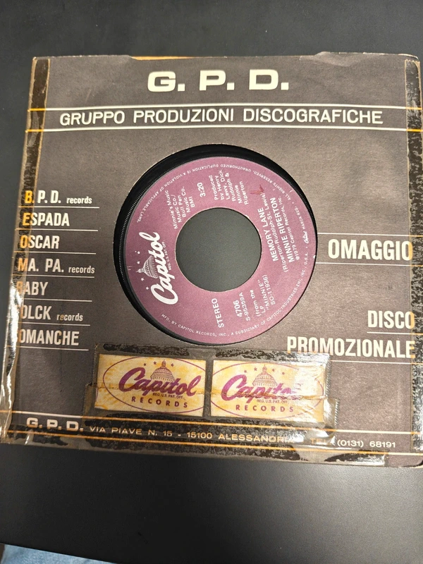 Vinile 45 giri Minnie Riperton - Memory Lane / I'm A Woman (Capitol Records 1979)