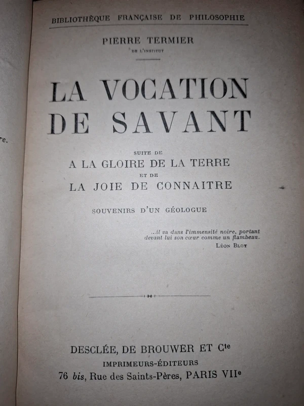 La Vocation de Savant - Pierre Termier (Desclée, de Brouwer et Cie)