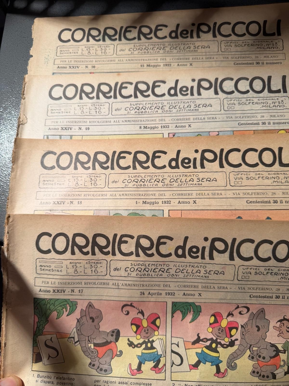 Lotto 4 Copie Corriere dei Piccoli Anno 1932 Numeri 17-18-19-20 Supplemento Stor