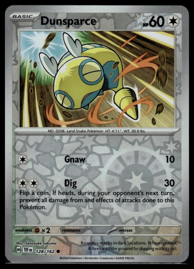 2024 Pokemon Temporal Forces Dunsparce 128/162 Reverse Holo NM