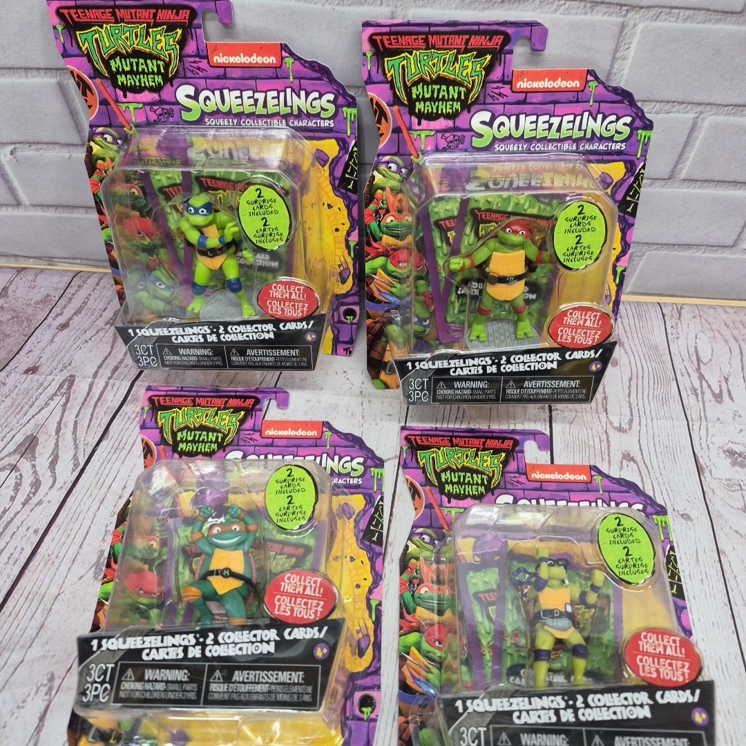 Teenage Mutant Ninja Turtles Mutant Mayhem Squeezelings set completo di 4 ~ sigillato