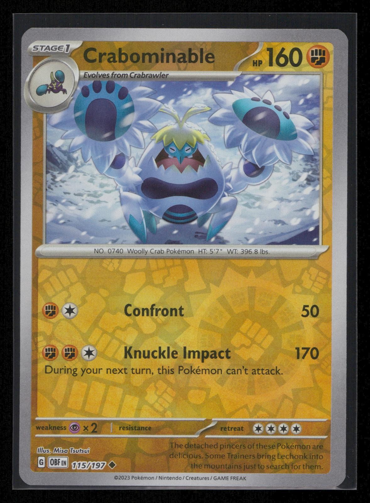 Crabominable 115/197 Uncommon Obsidian Flames Pokemon Reverse Holo Near Mint