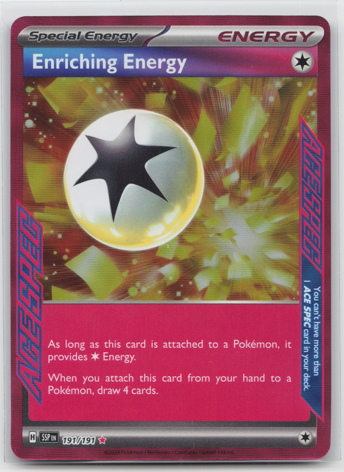 Scintille Urgenti Enriching Energy 191/191 ACE SPEC Pokemon raro quasi nuovo