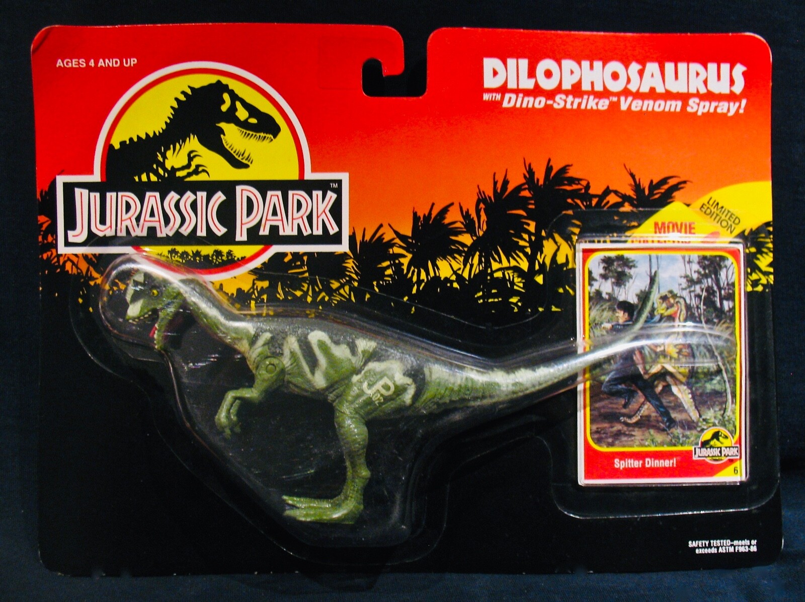 JURASSIC PARK~DILOPHOSAURUS+cartolina da collezione~edizione limitata 1993~non aperta~KENNER