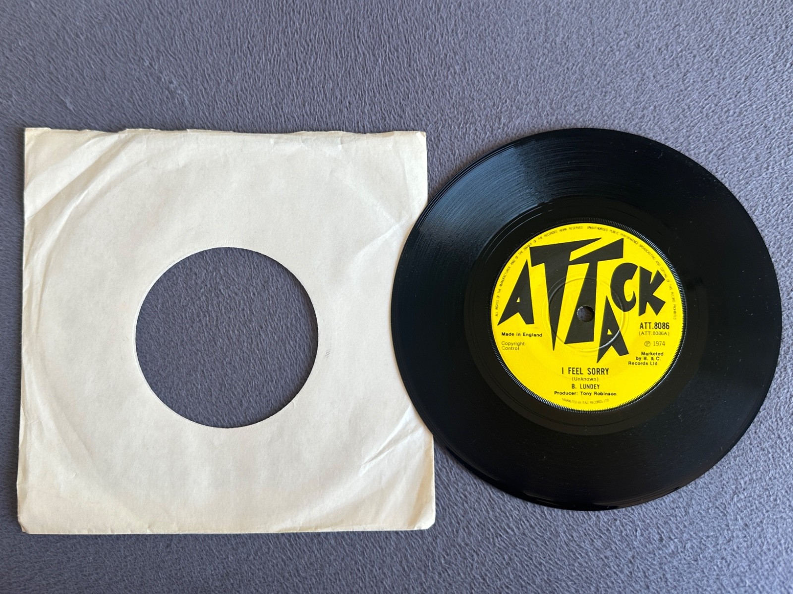 BRAD LUNDEY - I Feel Sorry - Rare 7" Vinyl Reggae 1974 - ATT.8086 Attack Label