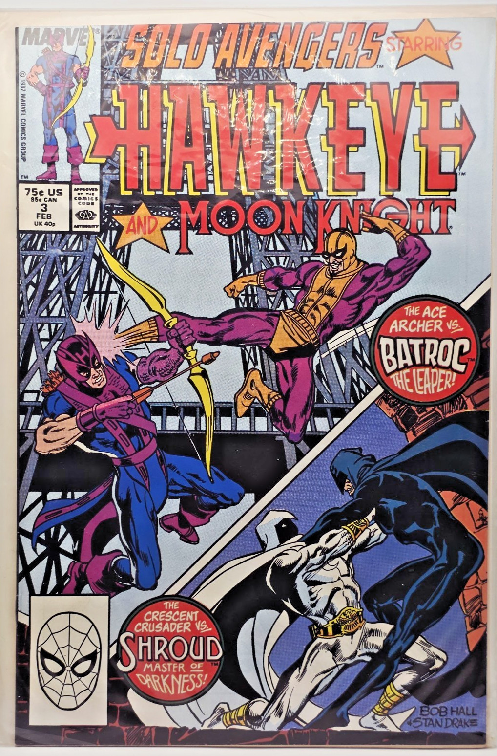 Solo Avengers #3 (1987) Marvel Comic Hawkeye & Moon Knight Batroc
