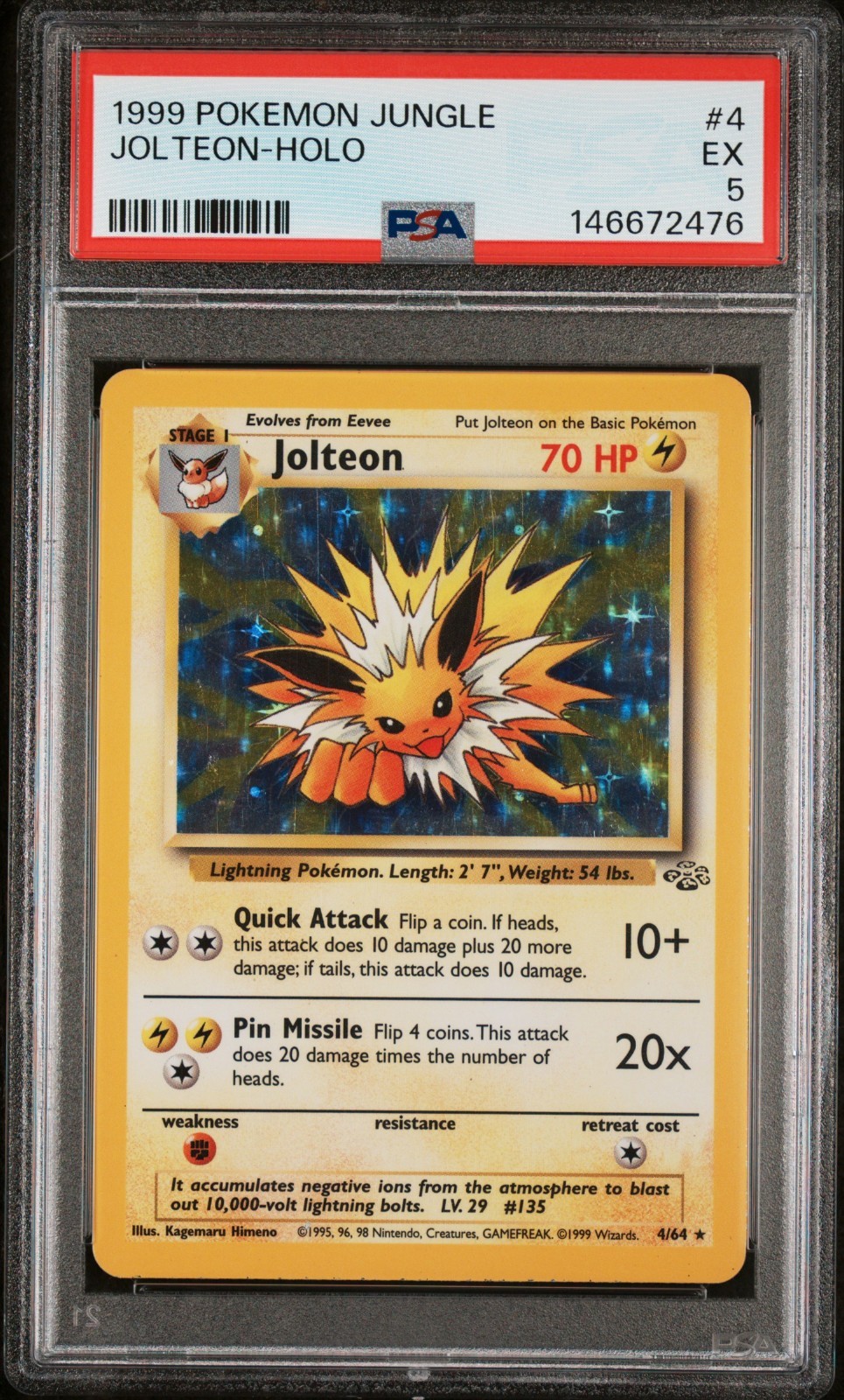 1999 Pokemon TCG Jungle Jolteon Holo Rare Card 1st Edition 4/64 PSA 5 EX