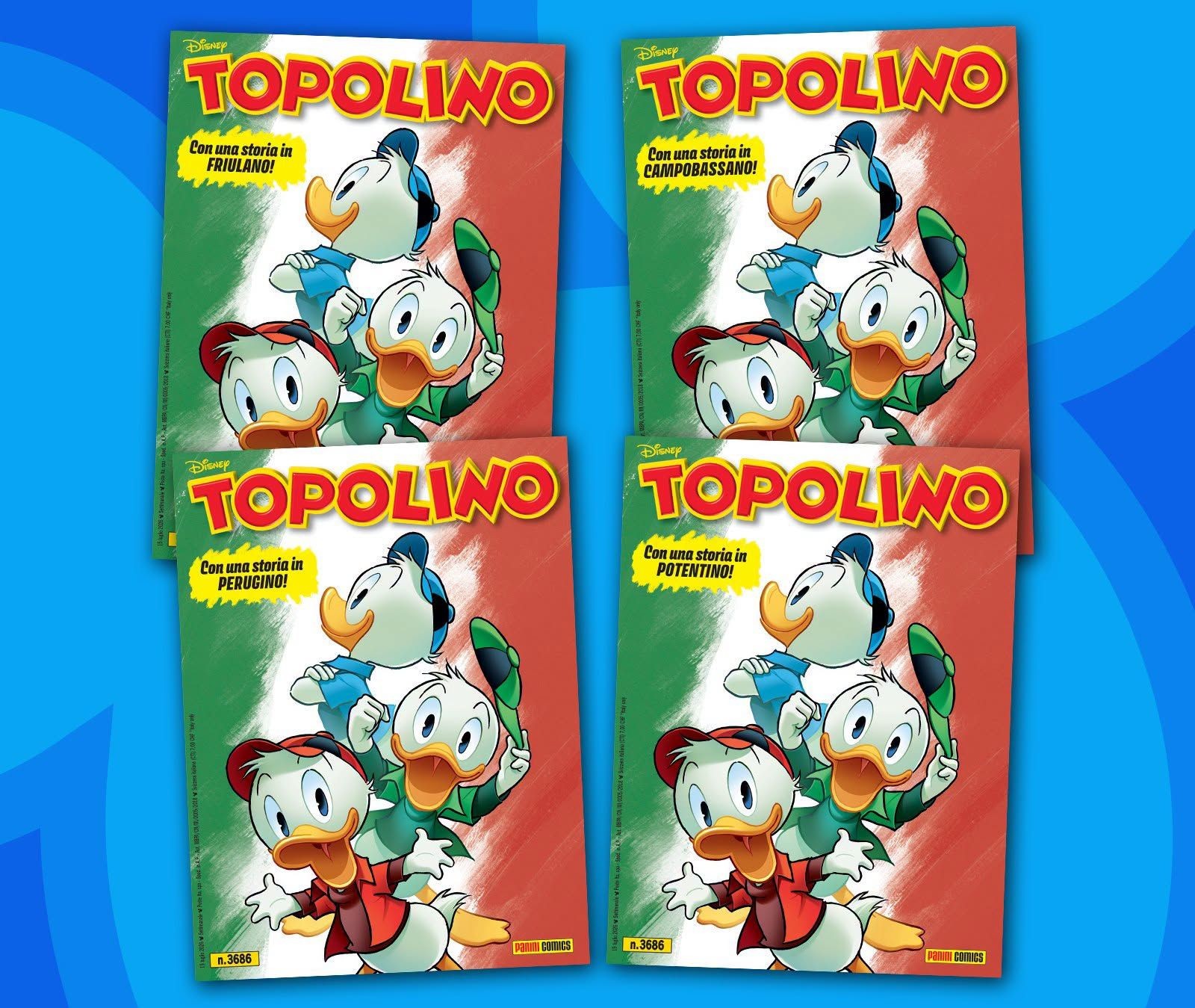 TOPOLINO 3686 VARIANT SET COMPLETO 4 DIALETTI PANINI COMICS EDIZIONE SPECIALE