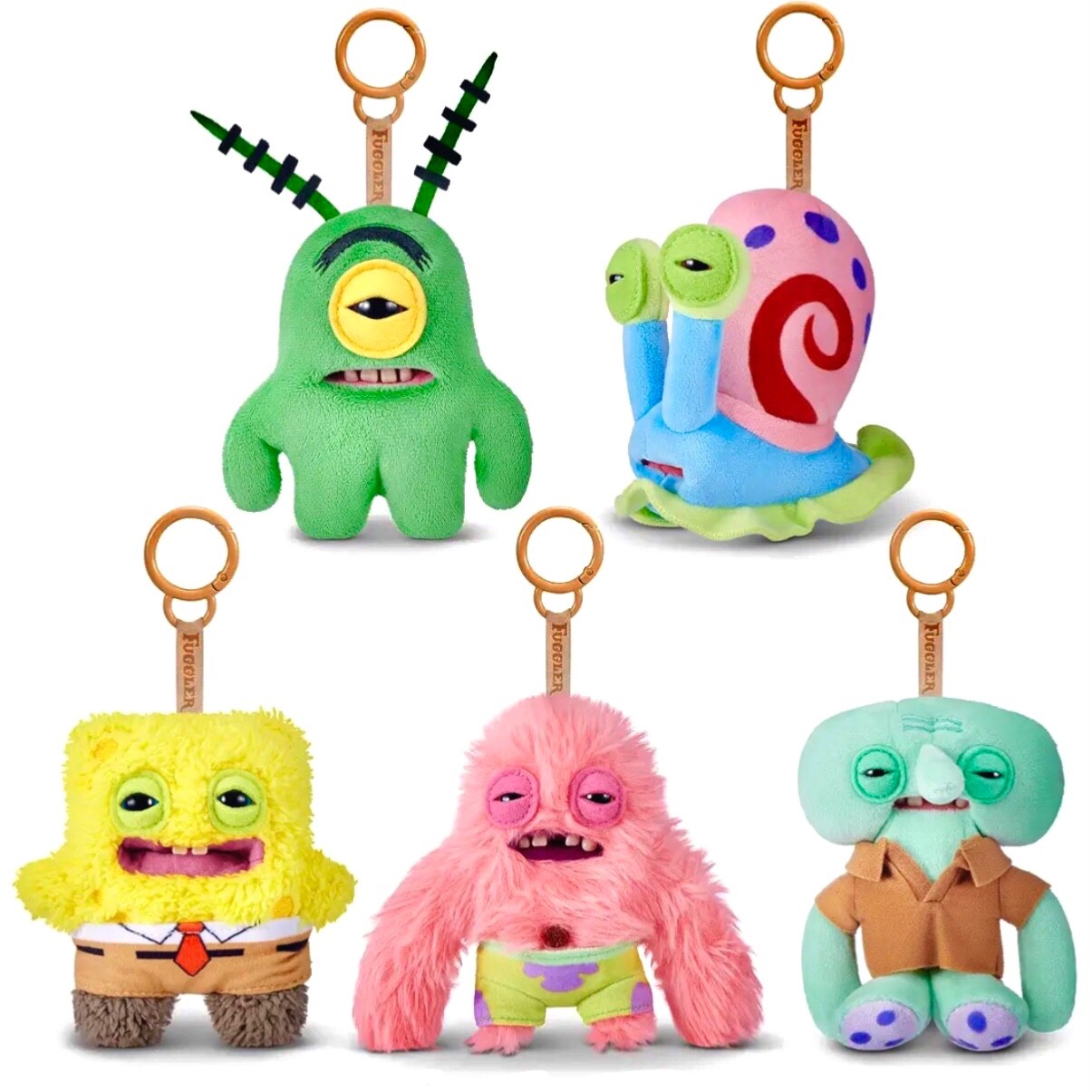 Zuru Fuggler x SpongeBob Squarepants Keychain Plush Ring Set Of 5 Collection NWT