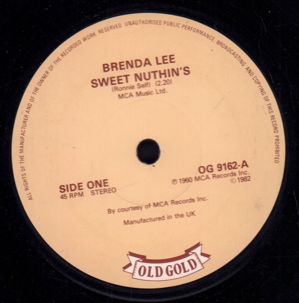 Brenda Lee Sweet Nothin's / Let's Jump the Broomstick 7" Vinile UK Old Gold 1982