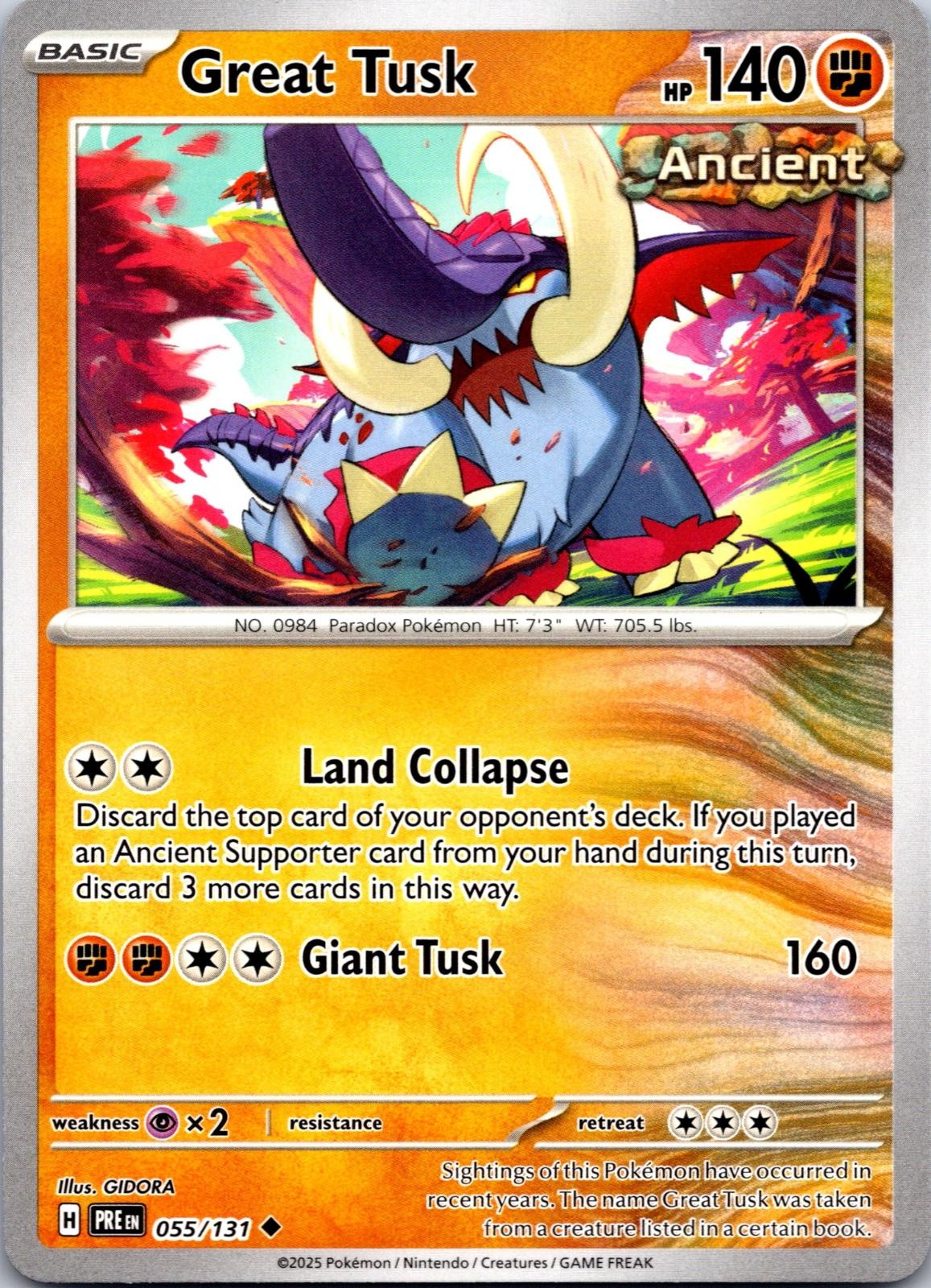 Great Tusk 055/131 Uncommon Prismatic Evolutions Pokemon Near Mint