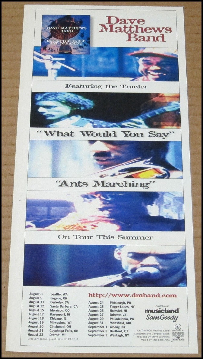 1995 Dave Matthews Band Under the Table and Dreaming Stampa Pubblicità Clipping 4,75"x11"