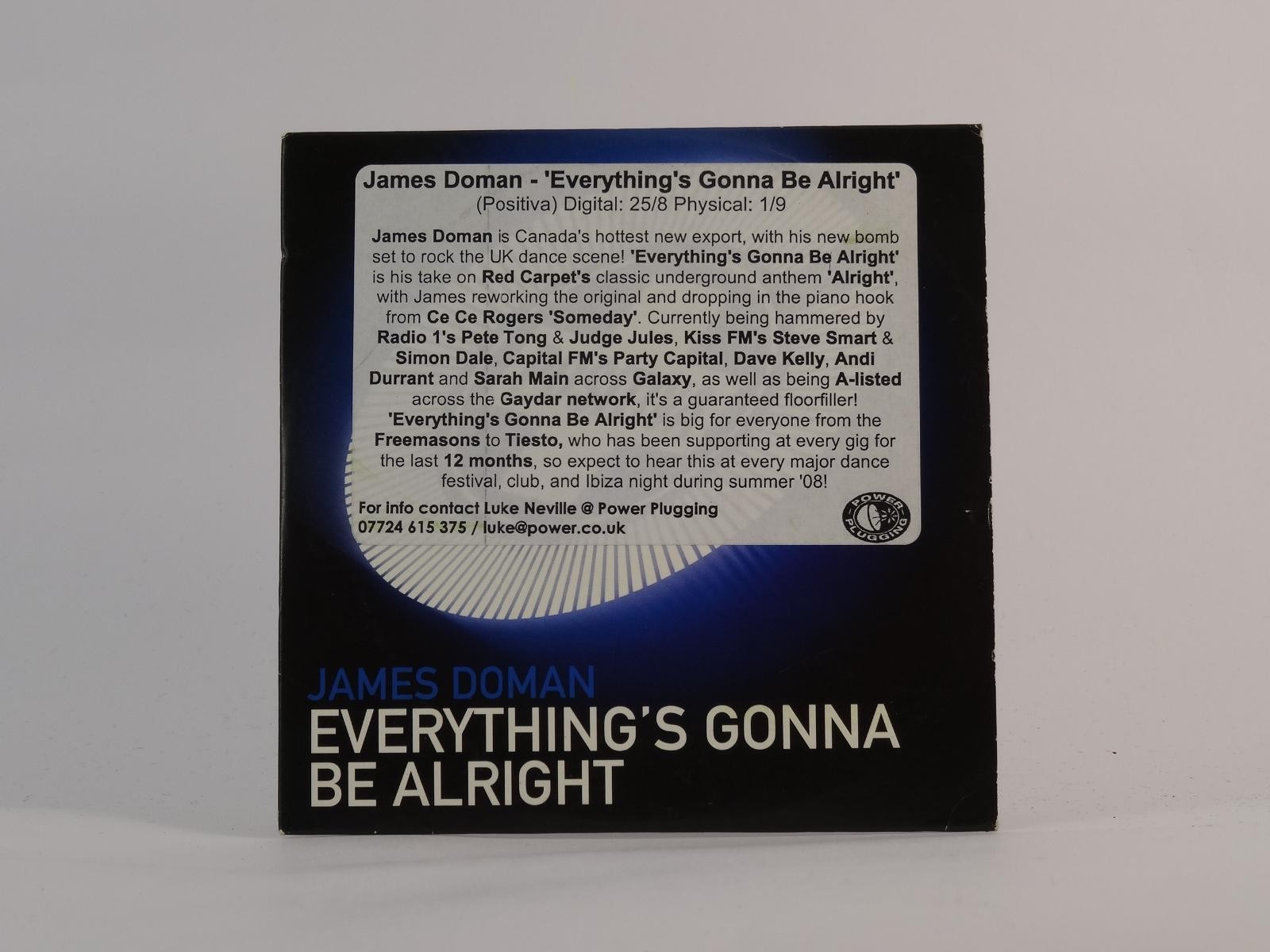 JAMES DOMAN EVERYTHING'S GONNA BE ALRIGHT (E33) 7 Track Promo CD Single includin