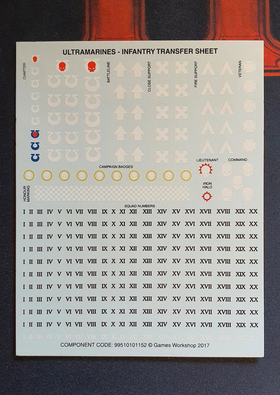 Ultramarines transfer sheet