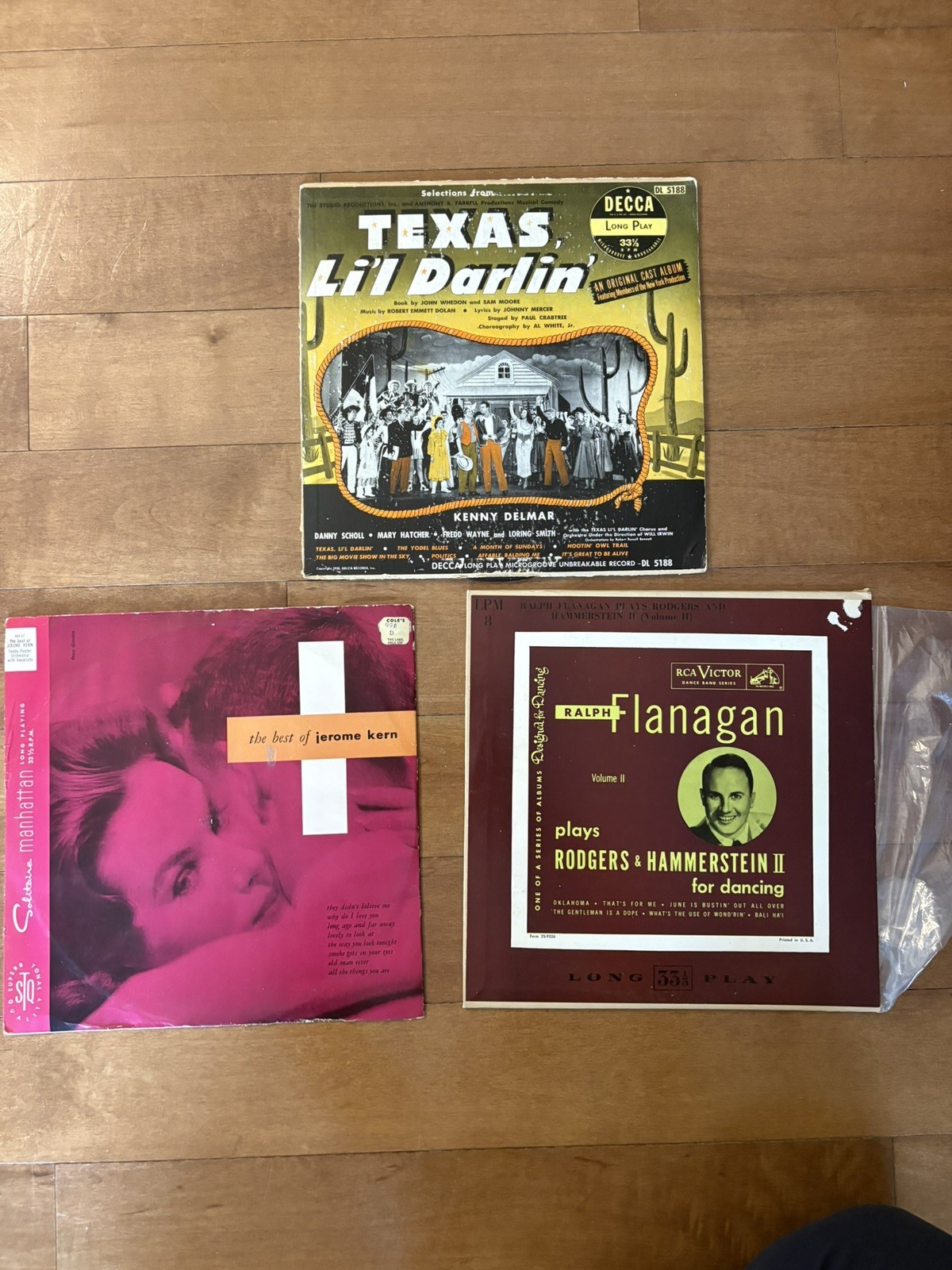 Vintage Broadway Show Tune LP Lot – Texas Li’l Darlin’, Jerome Kern + Flanagan