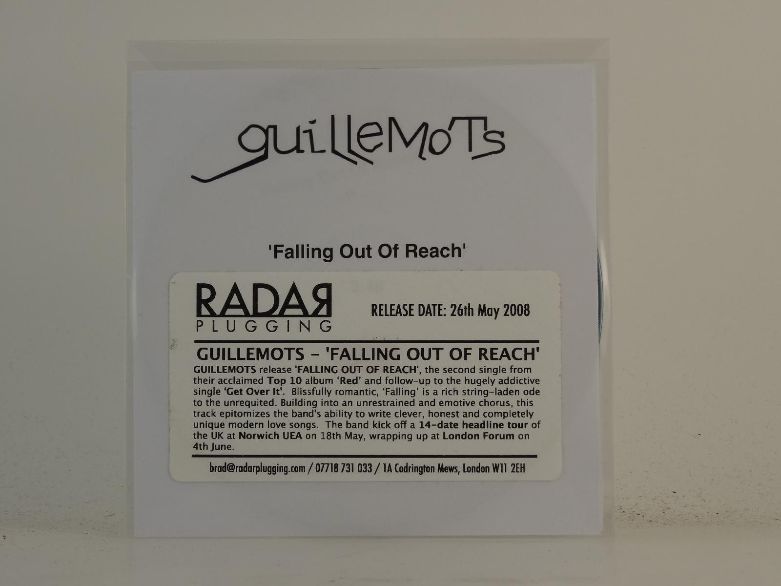 GUILLEMOTS FALLING OUT OF REACH (H1) 1 Track Promo CD Single including White Sle