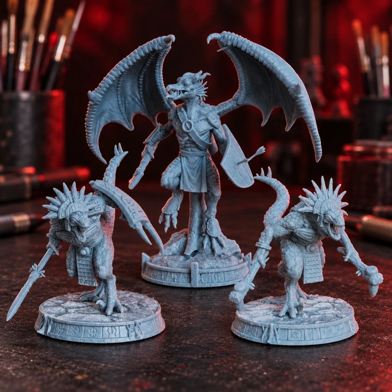 Pack de 3 figurines reptiliennes en résine à peindre homme lézard