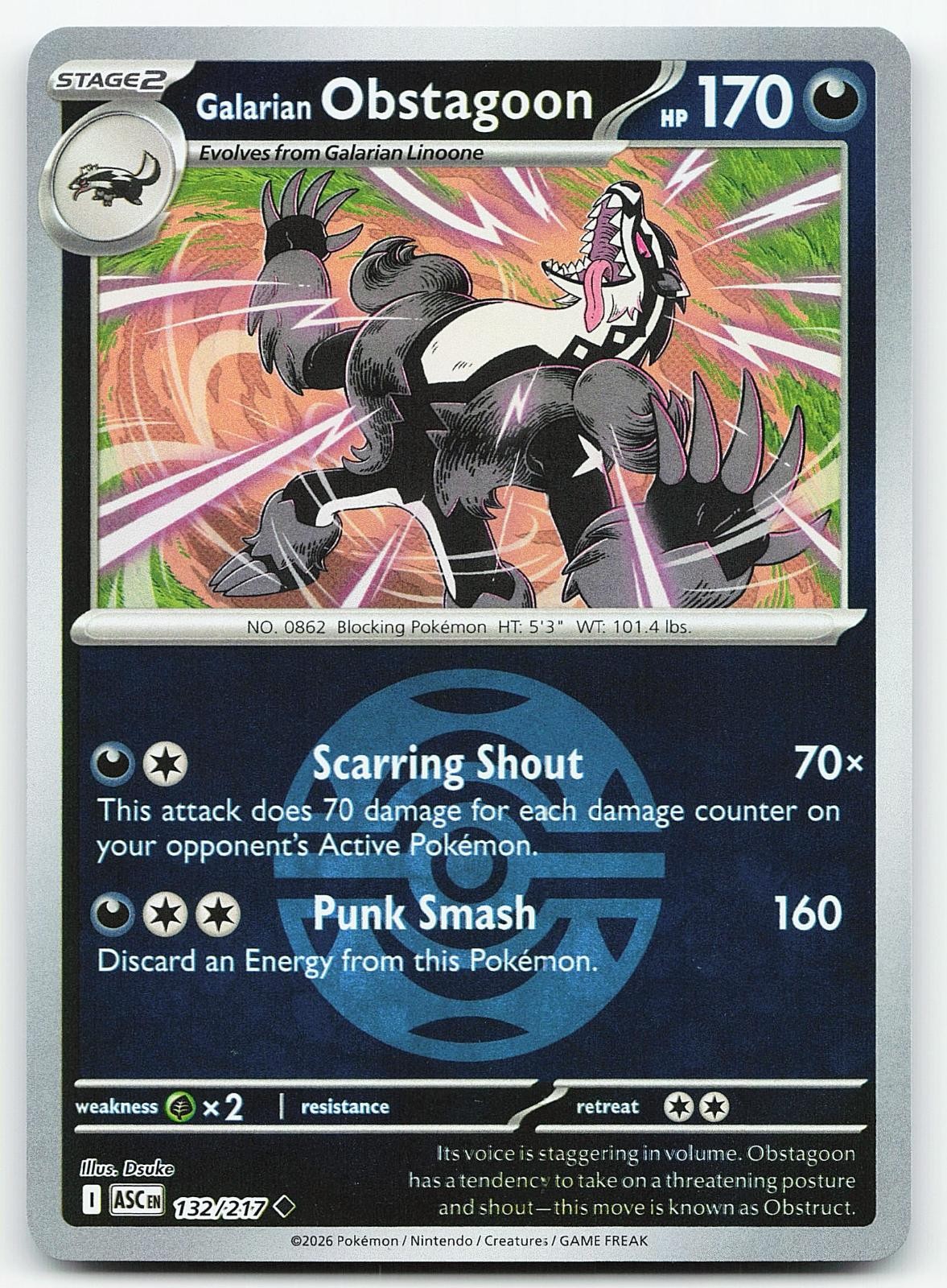 Pokemon Ostagoon Galarian (Palla del Crepuscolo) 132/217 Eroi Ascesi Reverse Holo quasi nuovo