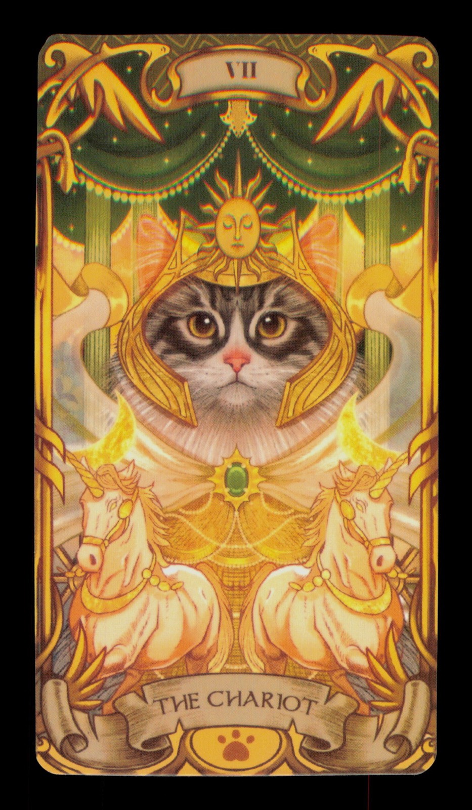 VII-The Chariot Nine Lives Cat Jade Oasis Tarot Card Single