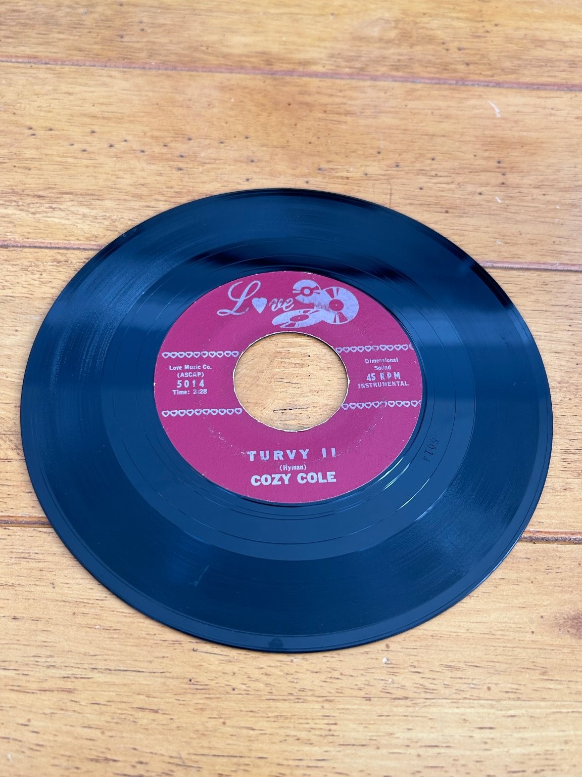 Cozy Cole – Turvy II / Turvy I 7" Record Love Records Jazz R&B 45 RPM