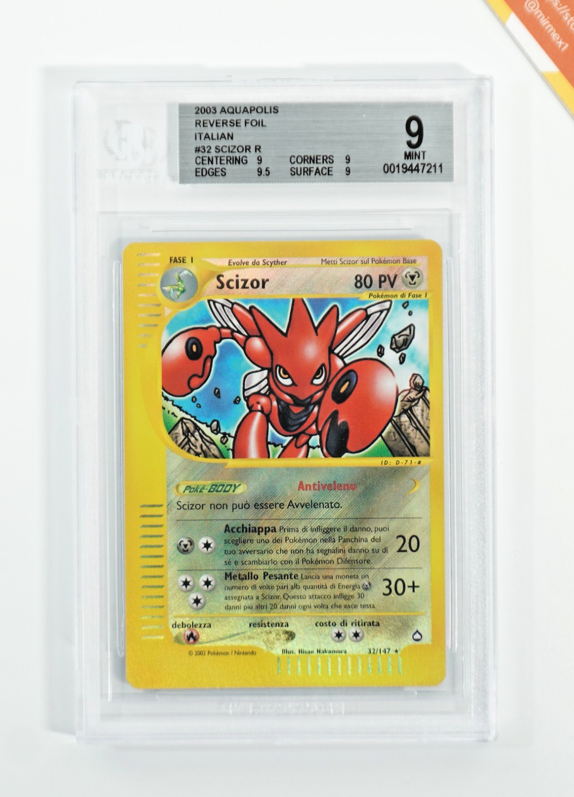 Pokemon BGS 9 Scizor #32 Reverse Holo Aquapolis 2003 Italiano