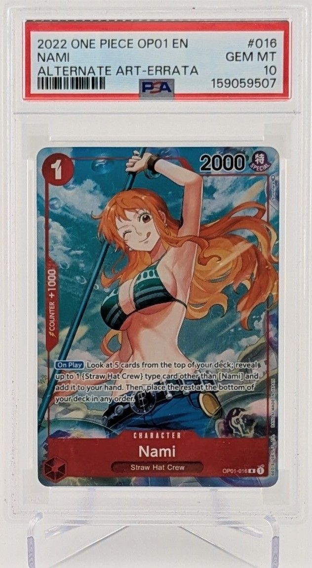 One Piece Romance Dawn - Nami - OP01-016 Alt Art Errata - Gem Mint PSA 10
