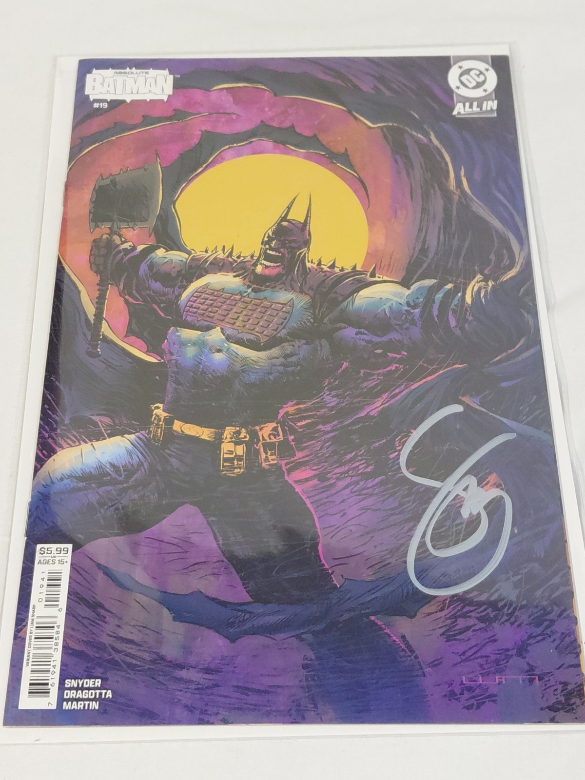 ABSOLUTE BATMAN #19 1a stampa Liam Sharp variante FIRMATO Scott Snyder argento certificato di autenticità