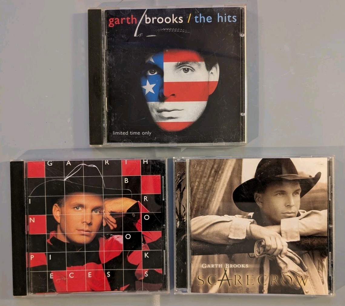 Garth Brooks 3 CD Lot The Hits In Pieces Scarecrow Country Music Audio Discs