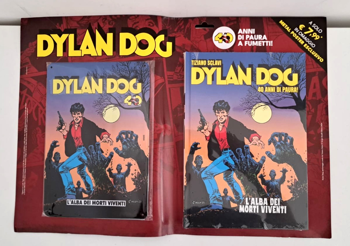 DYLAN DOG L'ALBA DEI MORTI VIVENTI + METAL POSTER 40 ANNI DI PAURA N°1 GAZZETTA