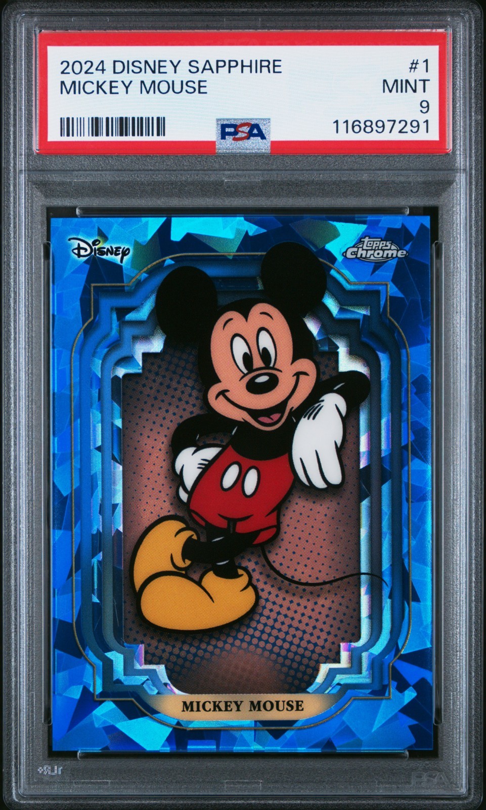 MICKEY MOUSE 2024 TOPPS CHROME DISNEY SAPPHIRE CARD #1 PSA MINT 9!