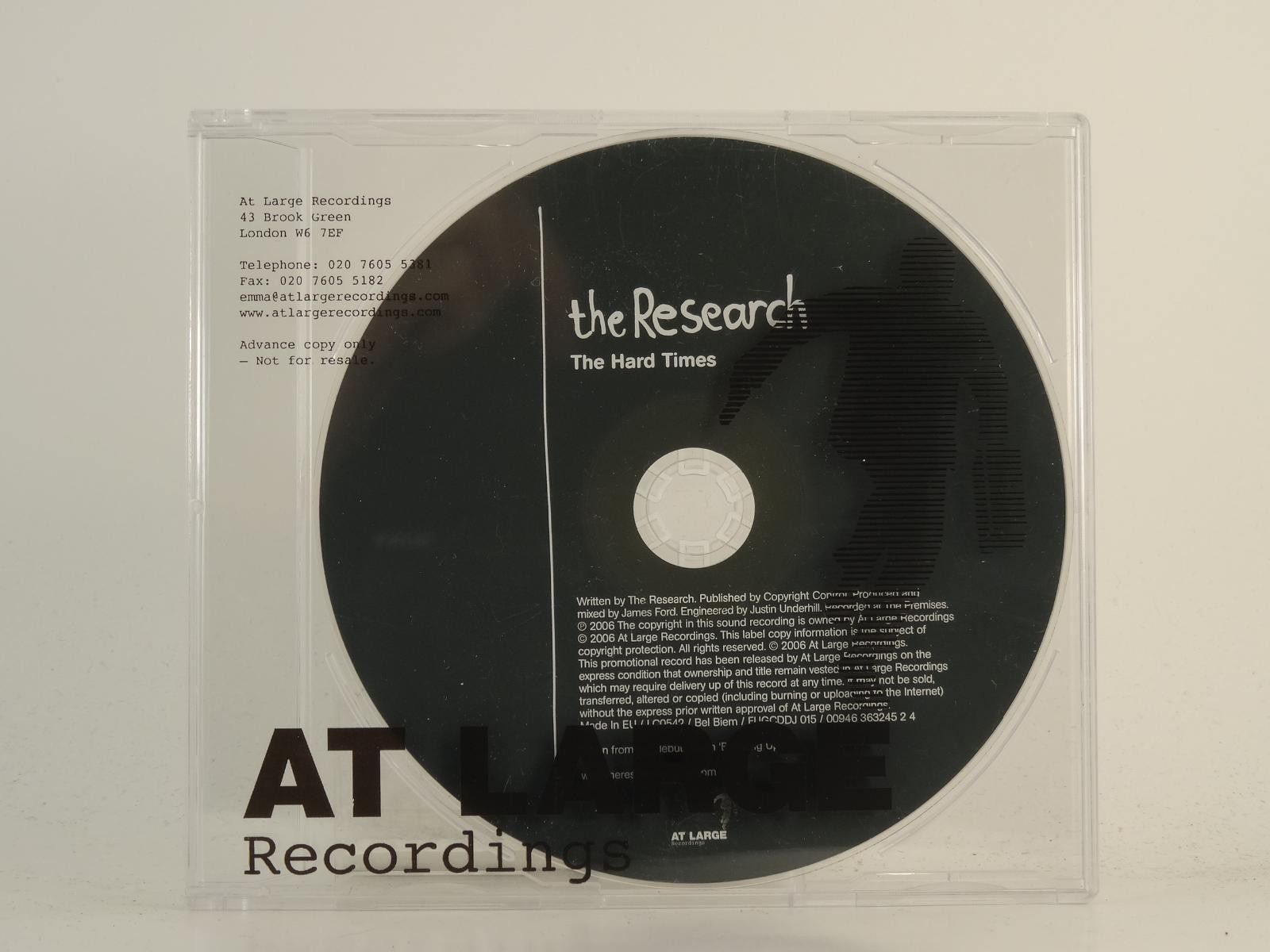 THE RESEARCH THE HARD TIMES (H1) 1 Track Promo CD Single including Plastic Sleev