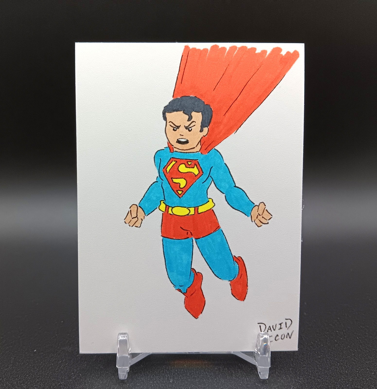 Scheda schizzo artista SUPERMAN originale 1/1 icona David - PSC - ATC - ACEO DC Comics