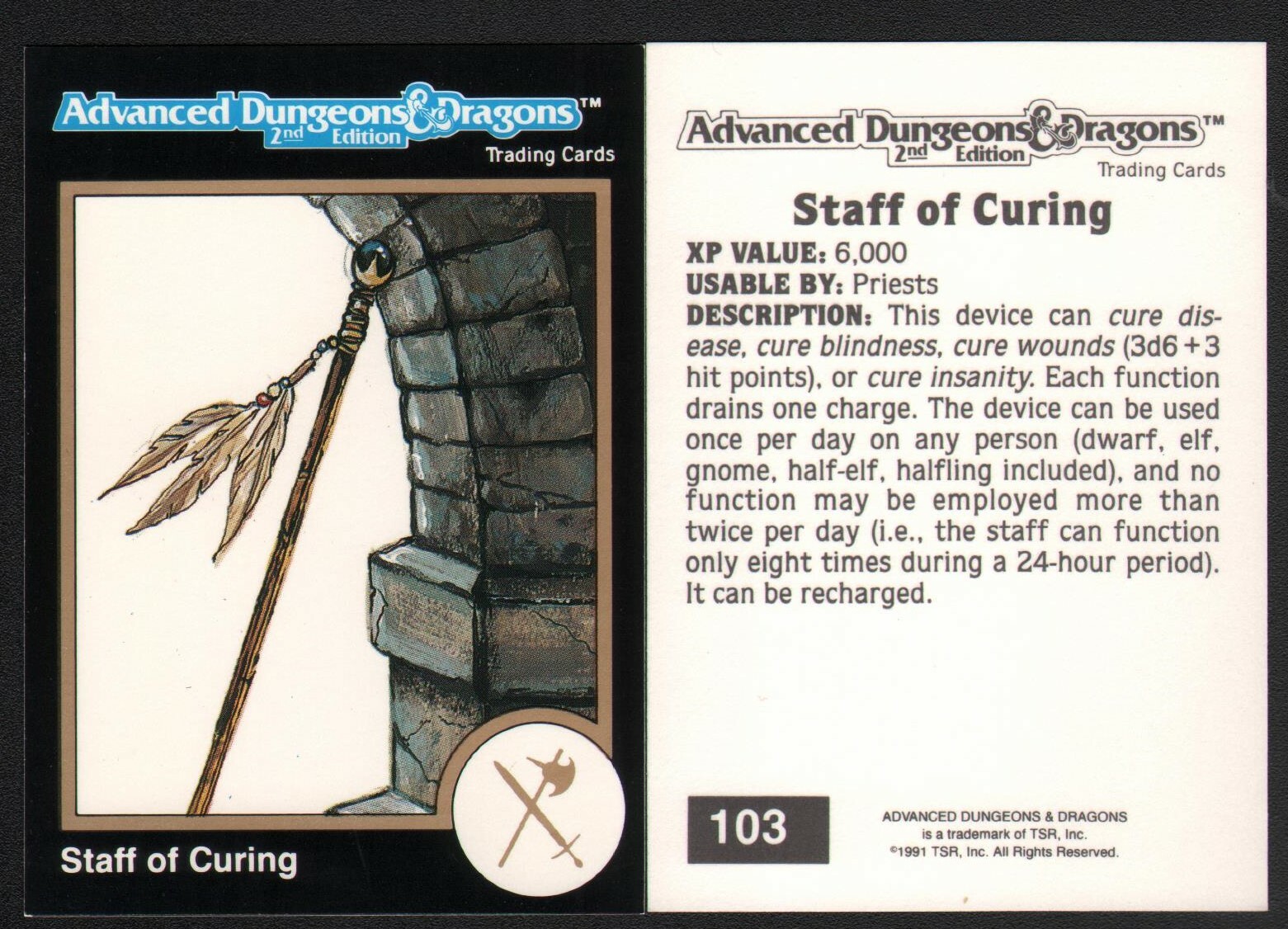 1991 TSR AD&D Gold Border Dungeons Dragons RPG Fantasy Art Card #103 Magic Staff