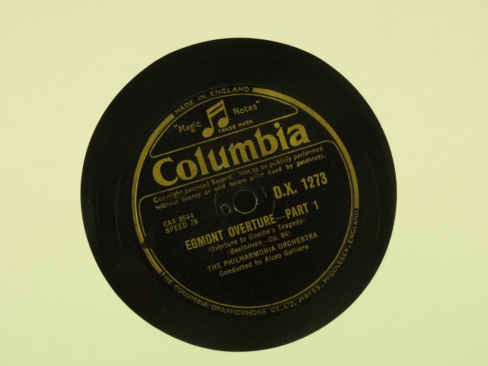 ALCEO GALLIERA EGMONT OVERTURE PART 1 / EGMONT OVERTURE PART 2 78RPM (441 (441) 