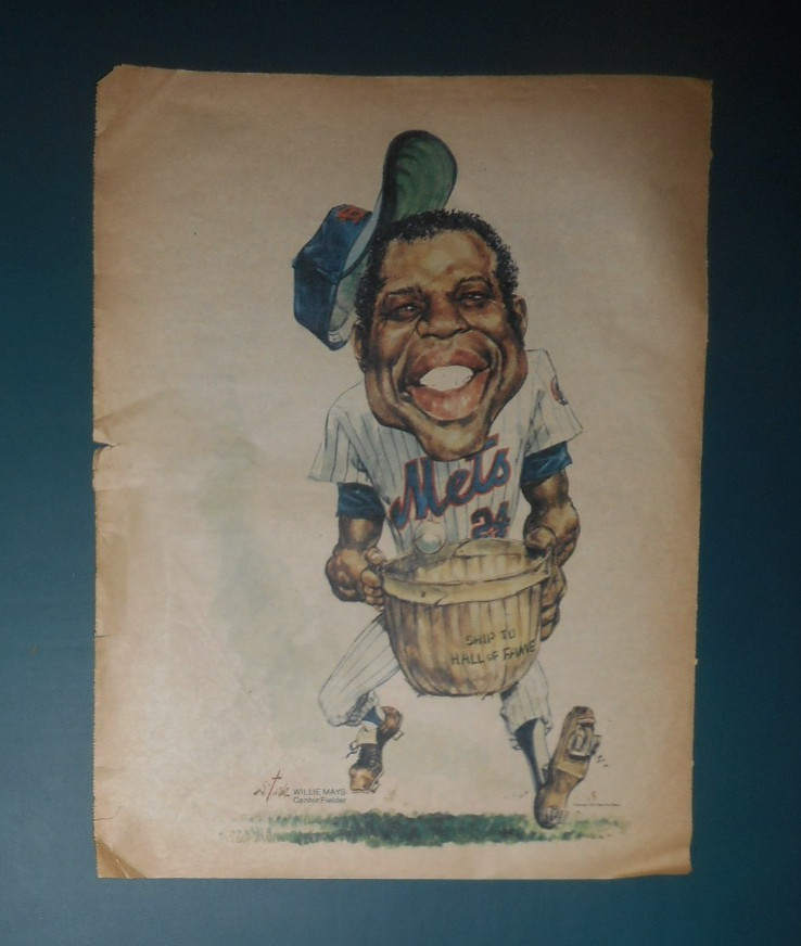 1973 NEW YORK DAILY NEWS STARK CARTOON WILLIE MAYS NY METS