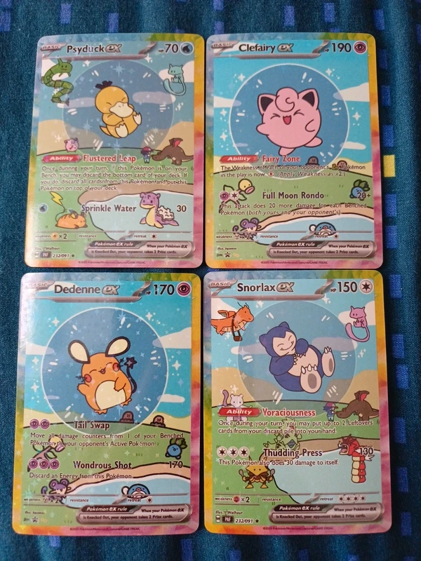 Carte psyduck clefairy dedenne et snorlax
