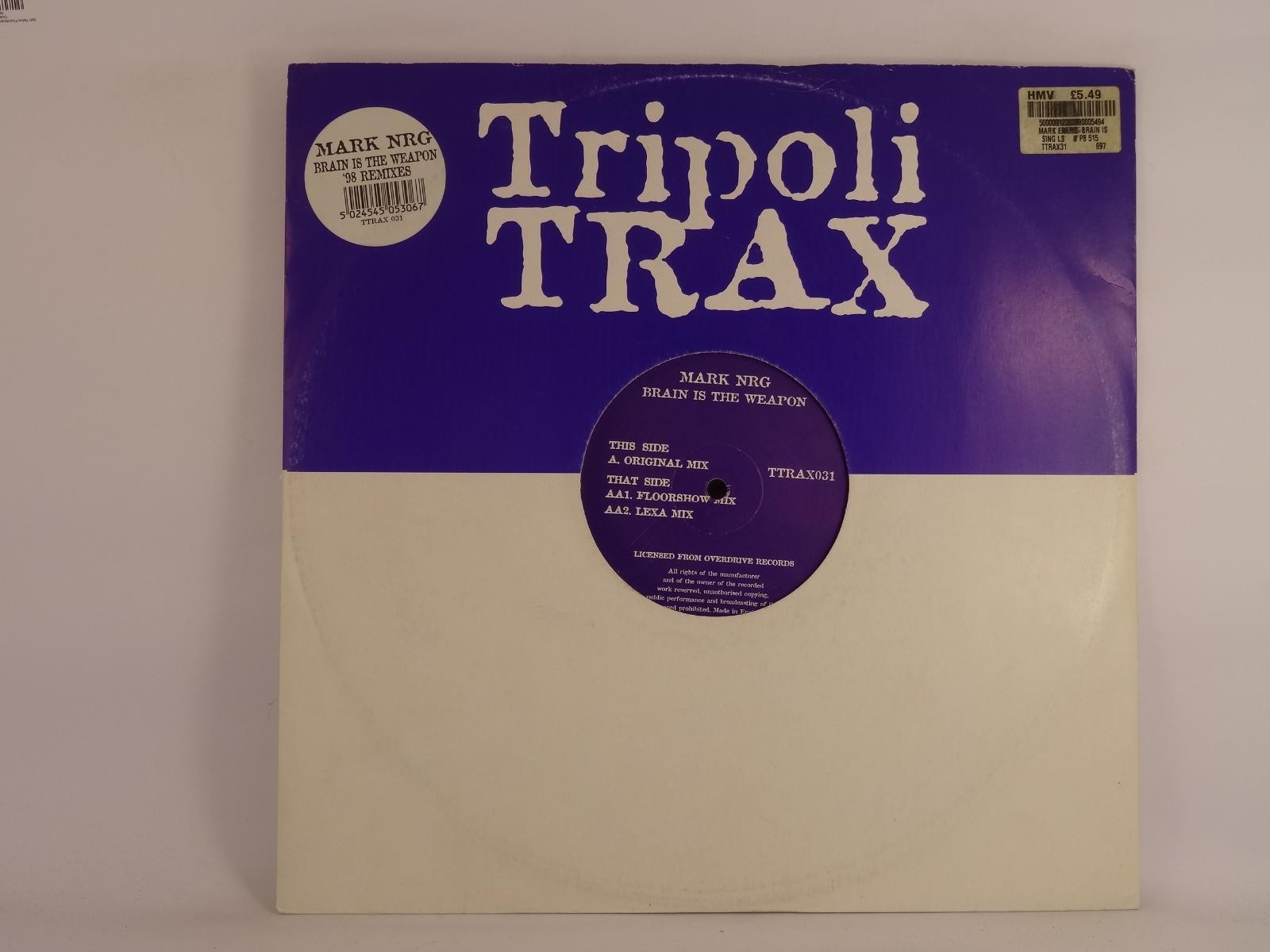 MARK NRG BRAIN IS THE WEAPON (282) 3 Track 12" Single plus Company Sleeve TRIPOL