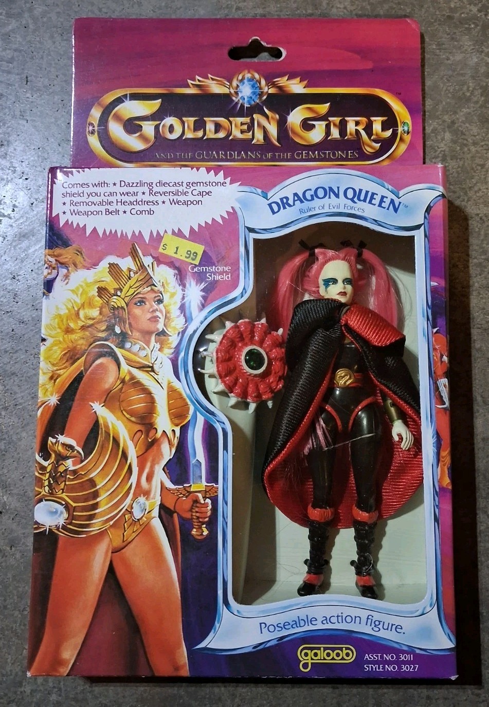 Bambola vintage 1984 Golden Girl Dragon Queen Villain nuova NOS sigillata Galoob NRFP 