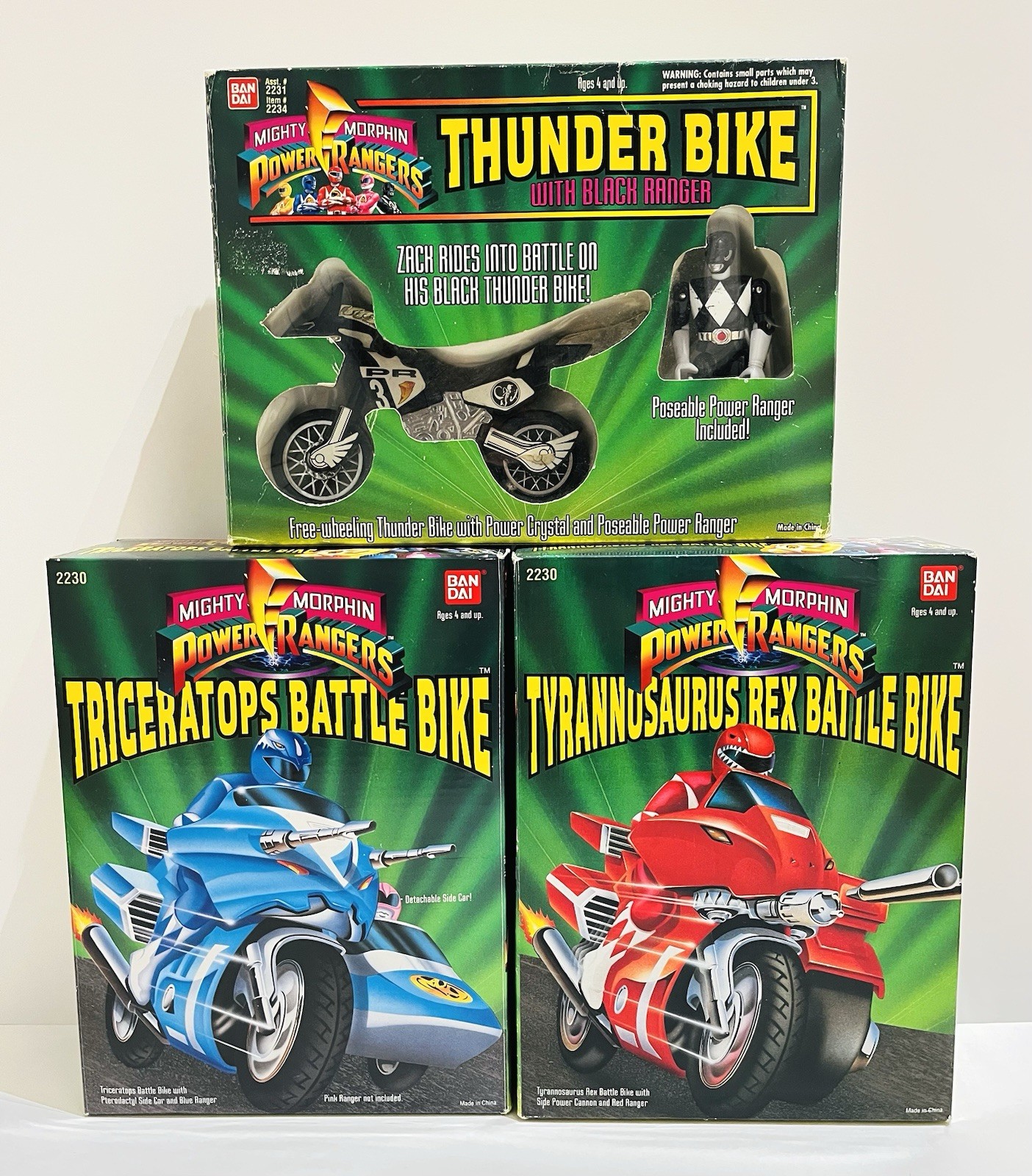 POWER RANGERS - Triceratops, Tyrannosaurus & Thunder Bike (1993-1994, Bandai)🏍️